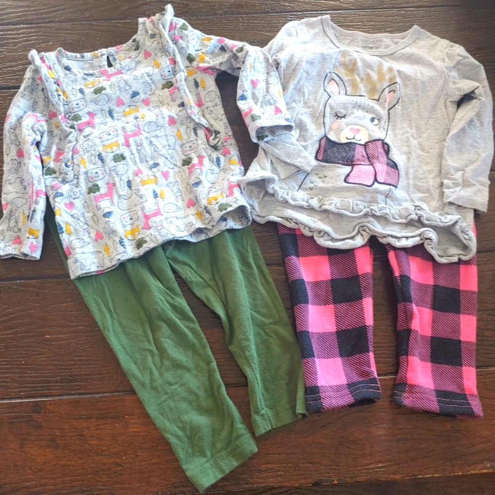 Carter's lot of 2 18 month long sleeve pants suits sets pink plaid army green